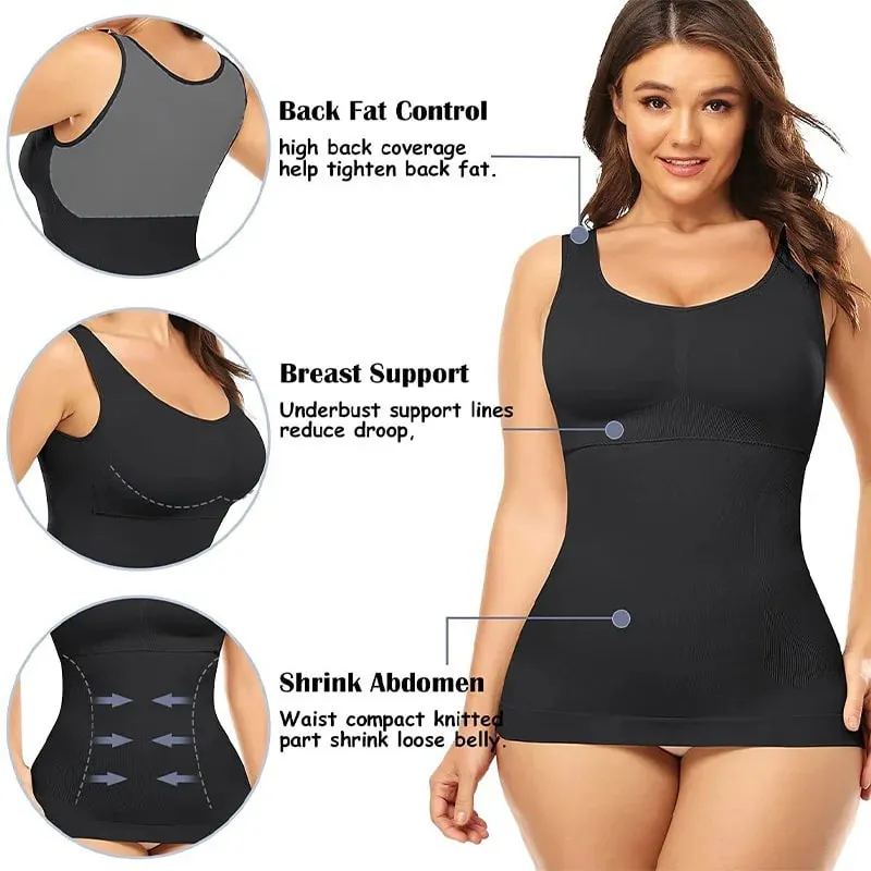 Women Tummy Control Shapewear Classic 2-IN-1 With Padded Bra High Elastic Vest Body Shaper Up Lift Corset Cami Tank Tops 3Colors — image 3