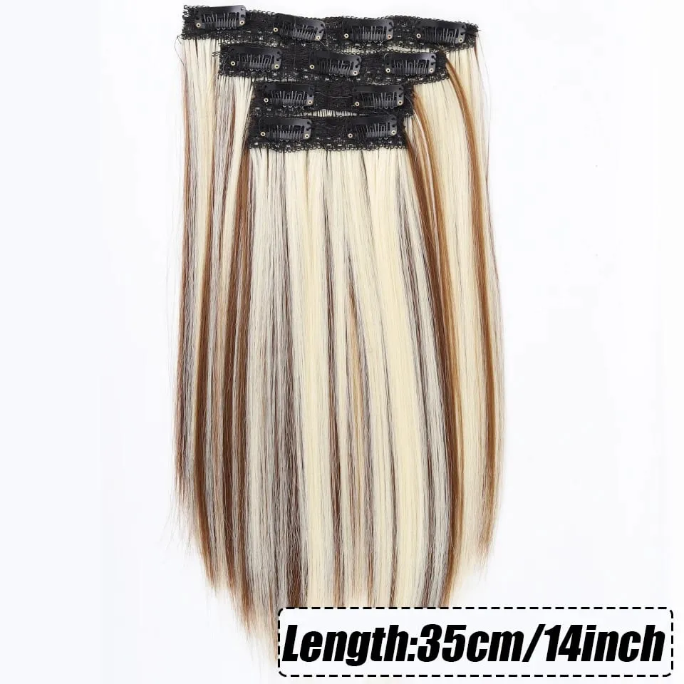 14inch Synthetic Wig Four-Piece Straight Hair Extension Wig BB Clip Style Suitable For Women Christmas New Year Carnival Music