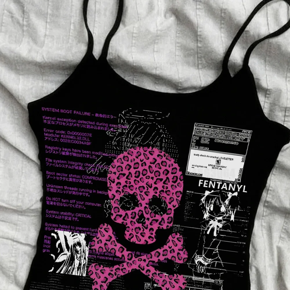 Fashionable women's clothing emotional tank tops and camisoles Y2K style women's tops 90s retro women's short Harikuro tops — image 4