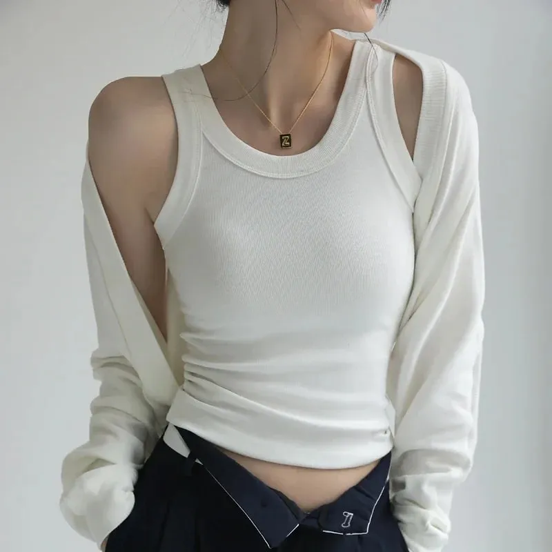 New Women Solid Round Neck Ribbed Tank Top Camisole Women Summer Basic Elastic TankTop One-piece Vest with Chest Pad Y2k