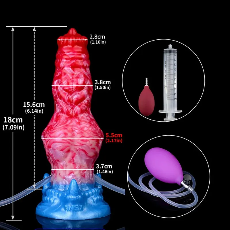 Huge Knot Squirting-Inflatable Dildo with Strong Sucker Silicone Inflat Anal Plug Trainer Beginner Sex Toys for Women Men