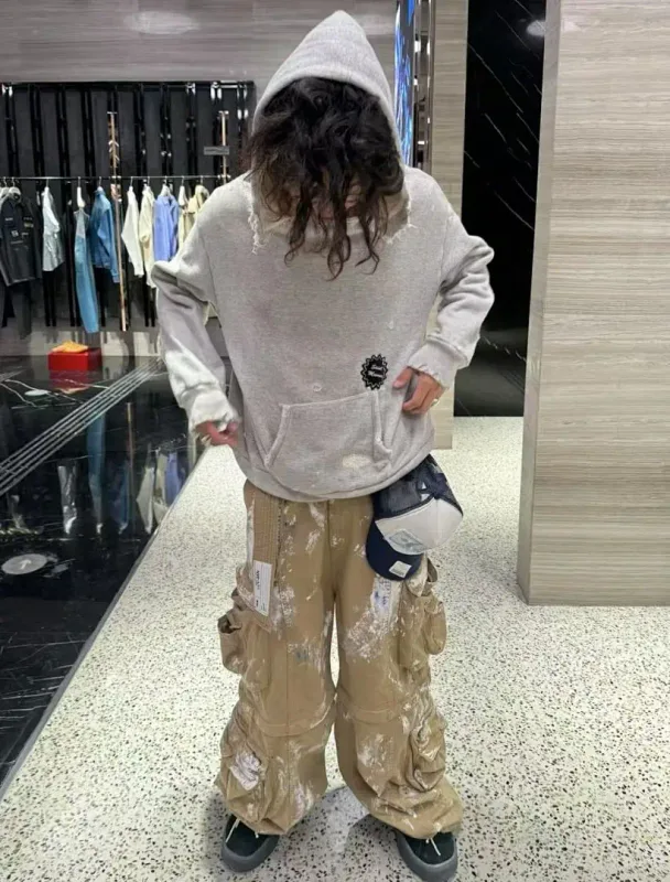 24FW SAINT Vintage Angel Printed Distressed Women Men Hooded Sweatshirt Hoodies Oversized Men Casual Cotton Pullover Hoodie