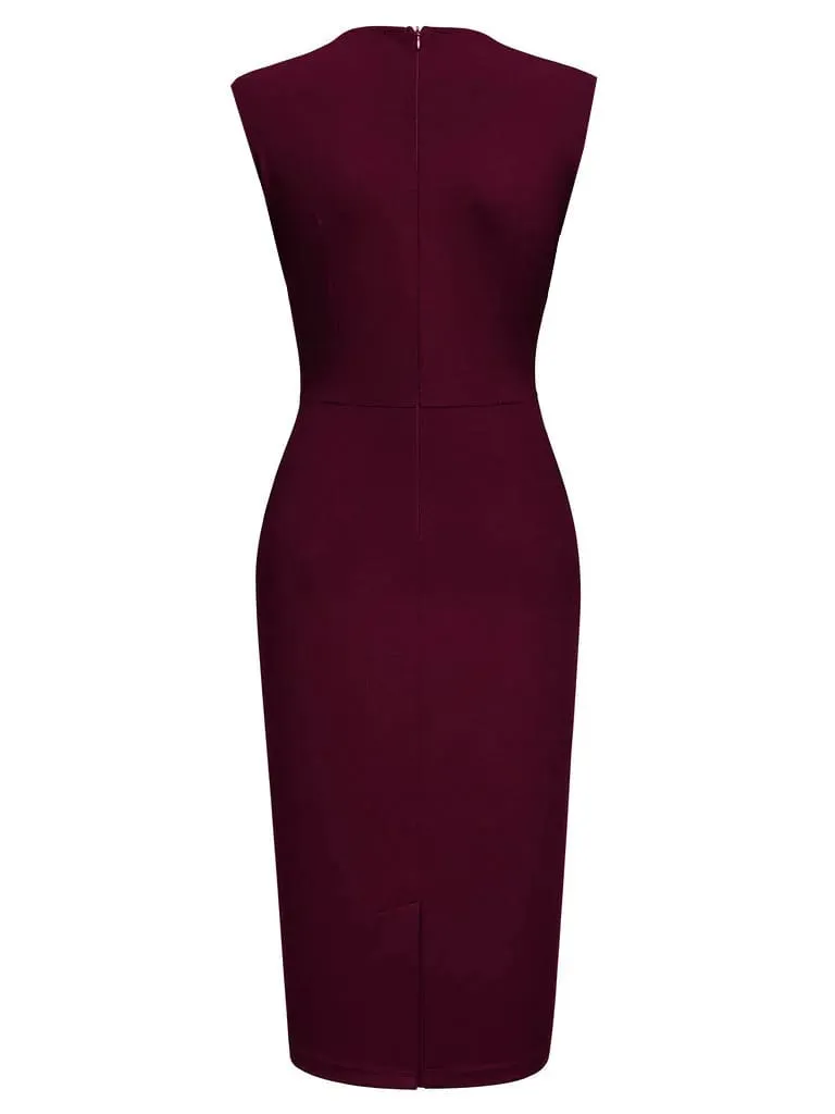 ผู้หญิง Elegant Square คอแขนกุด Vintage Slim Work Office ค็อกเทลปาร์ตี้ธุรกิจ Casual Sheath Bodycon ชุดดินสอ