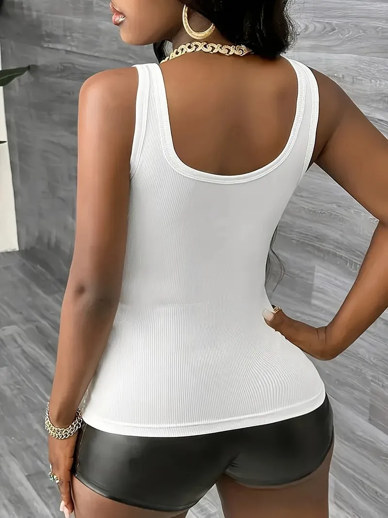 Summer New Sexy Slim Fit Women's Fashion Simple and Versatile Sleeveless Casual V-neck Vest Top with Suspender Straps — image 5