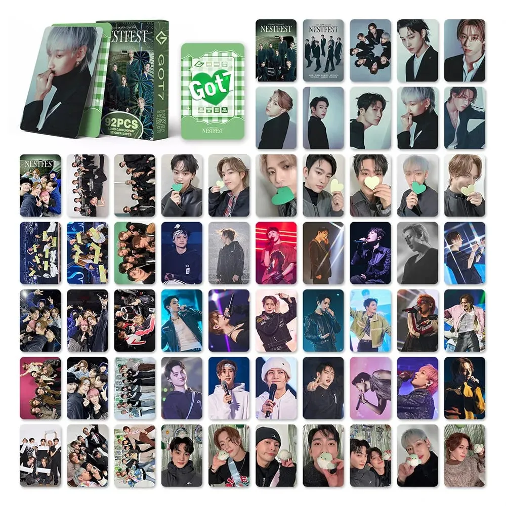 92 stk/sæt GOT7 NESTFEST Holografiske lomo-kort Stickers Stjerne-fotokort Foto Lomo-kort Fans Collection Trykte kort