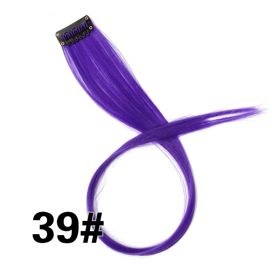 Extensiones de cabello de color liso con Clip para resaltar el cabello de arcoíris, rosa, azul, morado, sintético, con Clips para mujeres y niñas — image 45