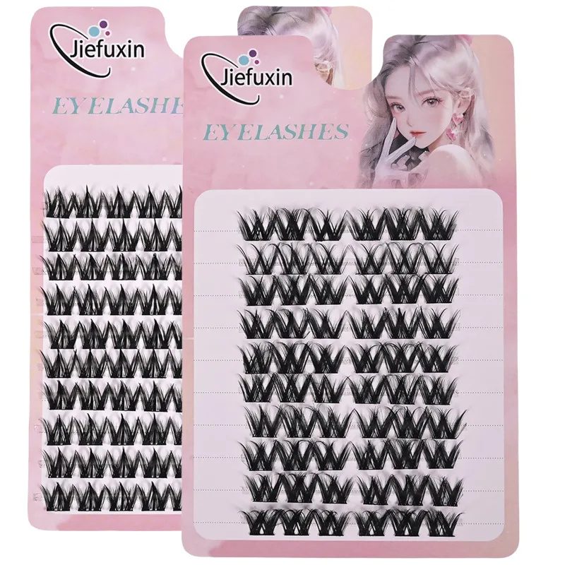 Soft Tapered Thick Manga Fox Eye Individual Clusters Jiefuxin Large Capacity DIY Lashes Simple Operation for Makeup Newbies