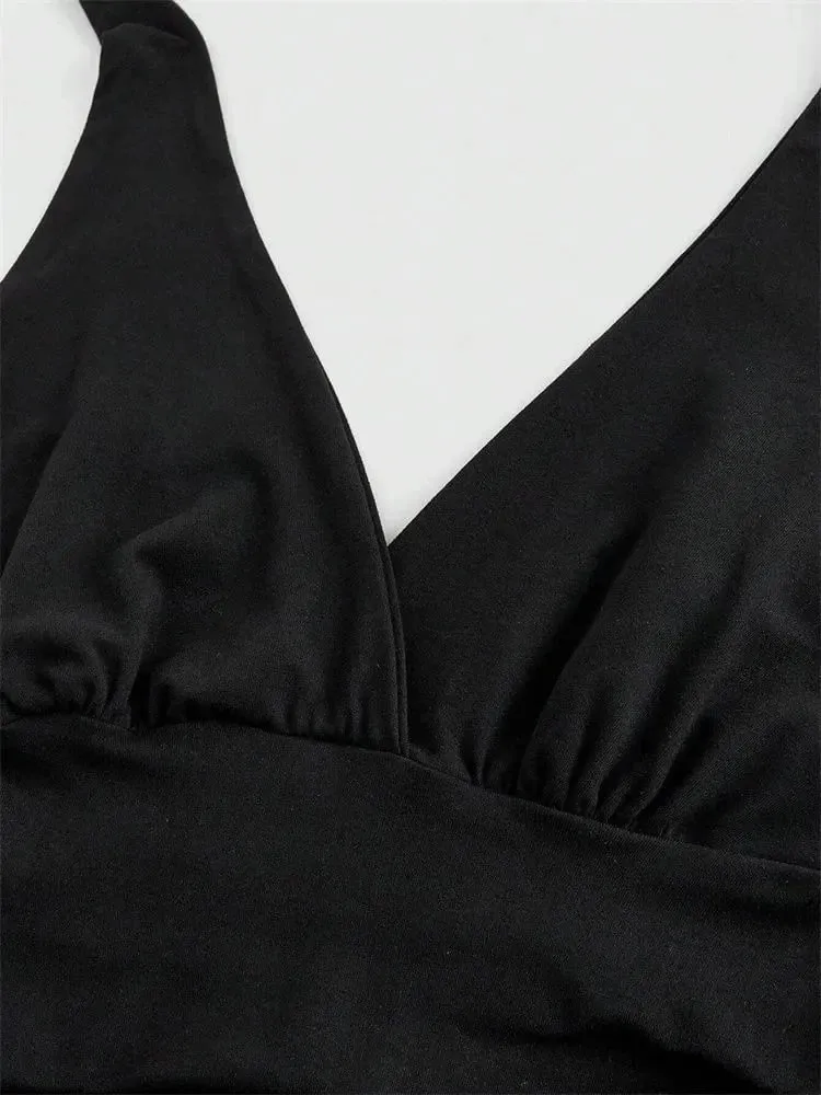 Solid V-neck Backless Halter Crop Top for Women Summer Sexy Y2K Sleeveless Ruched Top Streetwear — image 6