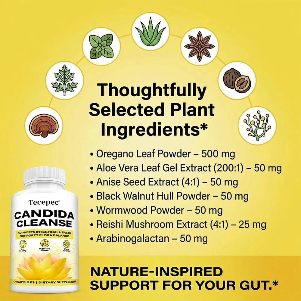 Candida Cleanse Capsules - Intestinal Colon Detox Tarmflorabalance understøtter fordøjelsen Lindre oppustethed Antioxidanttilskud — image 4