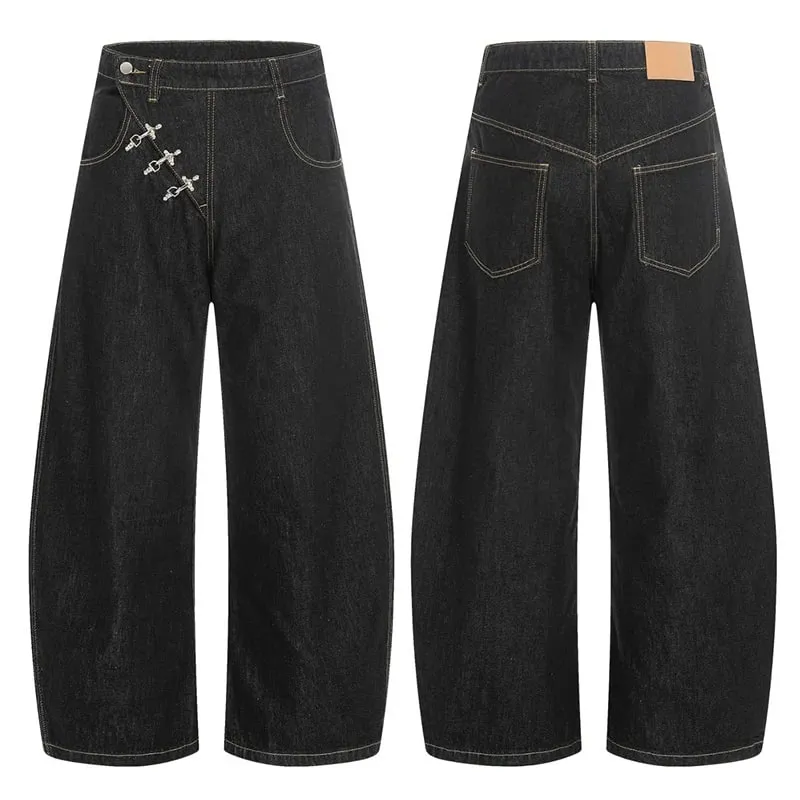 Airplane Button Design Black Men's Boot Cut Jeans Niche Unisex High Street Loose Wide Leg Denim Long Pants 2026 New 9X2176
