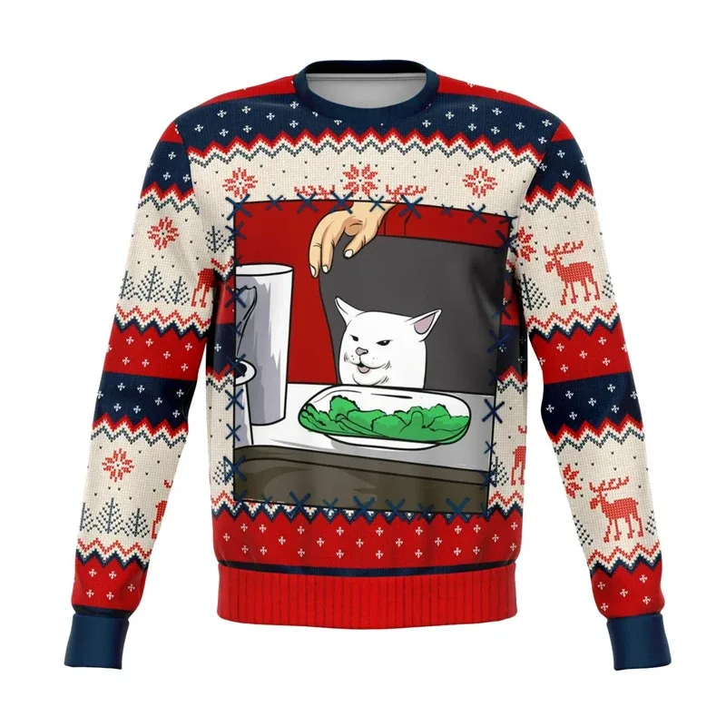 Colorful Dog Cat Pattern Ugly Christmas Sweater For Men 2026 New Year Festival Hoodie Women Merry Christmas Crew Neck Sweatshirt