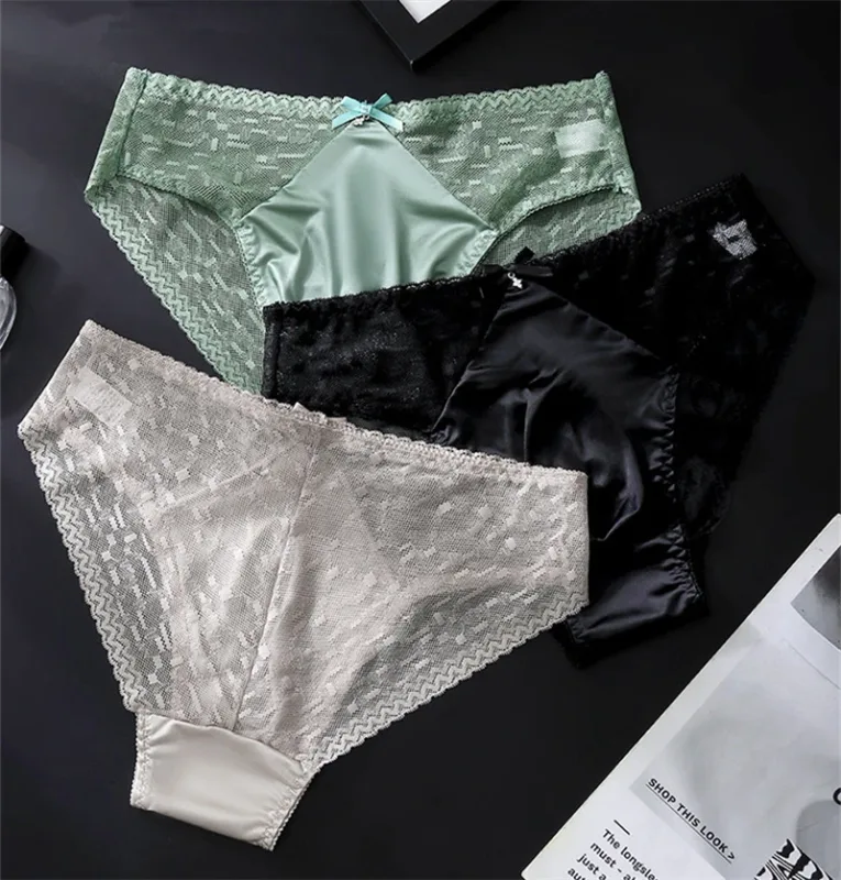 Sexy men's underwear Mesh lace cueca satin splicing sissy cuecas masculino naked feel calzoncillos hombre adults 18 plus size — image 7
