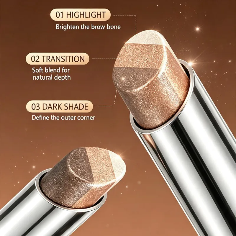 Tricolor Eyeshadow Stick Glitter Highlight Contour Shadow Stick Eye Makeup Waterproof Lasting Shimmer Metallic Eyeshadow Makeup