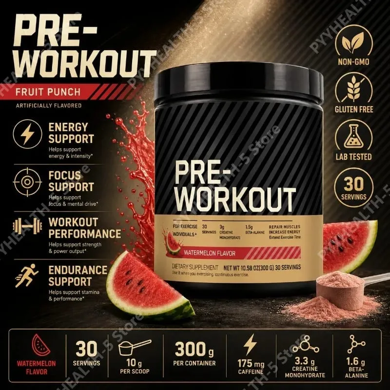 Předtréninkový prášek s kreatinem Beta Alanin L Citrulin Tyrosin Kofein Energie Endurance Focus Support 300 g 30 porcí