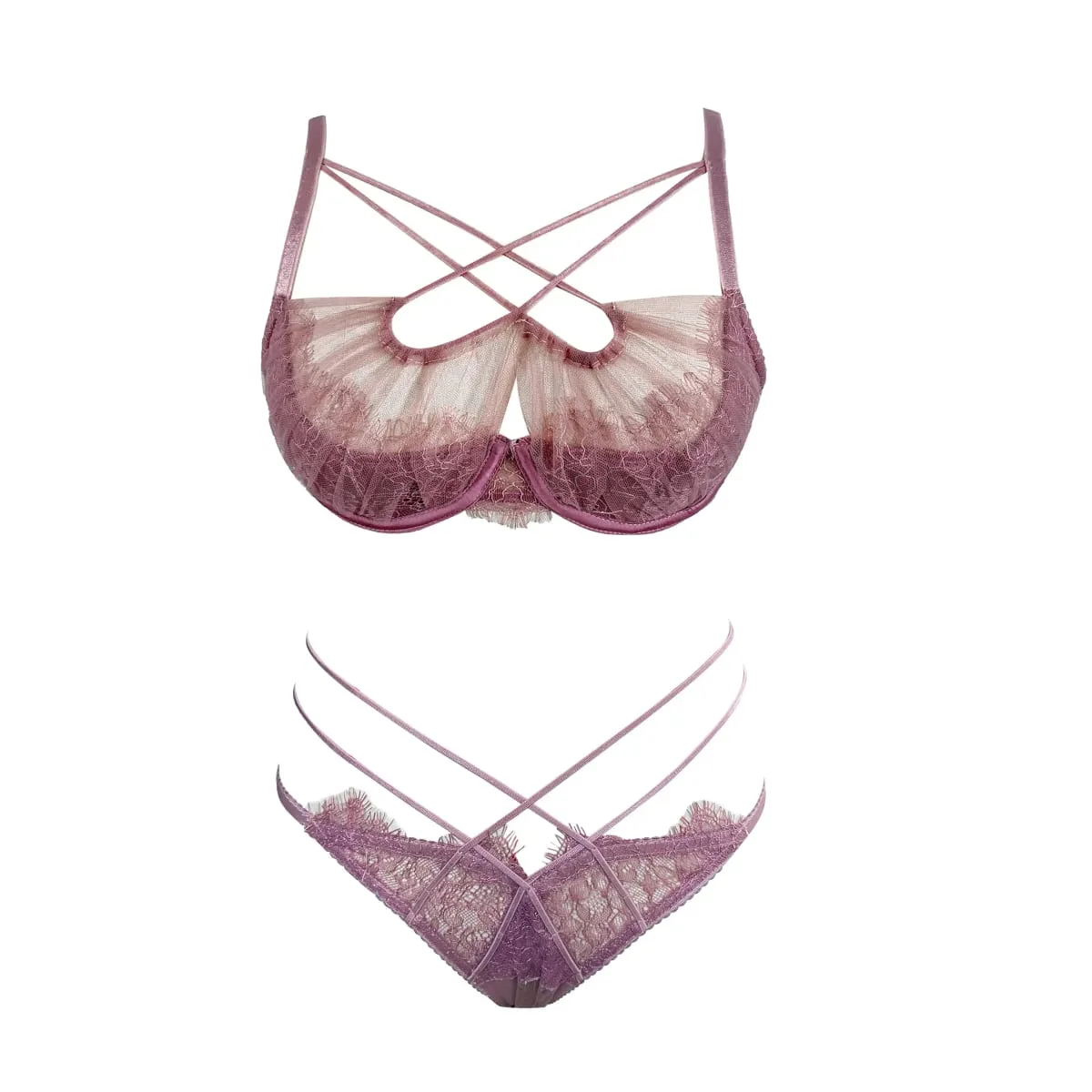 Summer Lace Embroidery Cross Tie Lingerie Set Sheer Mesh Push Up Bra Comfortable Daily Wear Underwear for Women Size 32-38 — image 10