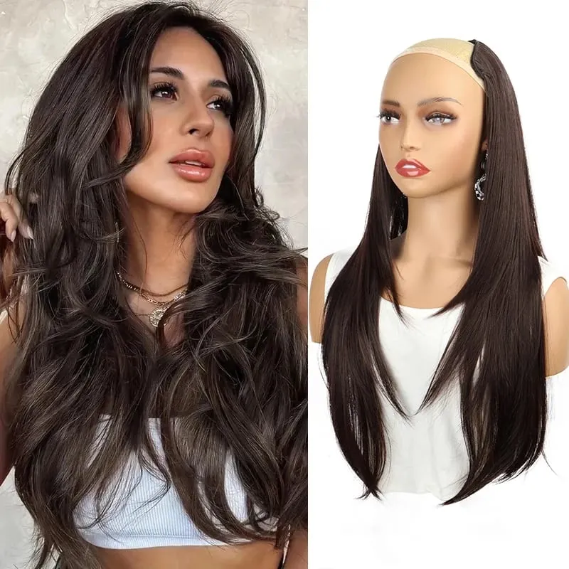 22Inch Synthetic V-Shaped Long Layered Straight Hair Extensions Invisible Increase Volume Fashion Lazy Hairstyle for Women — image 14