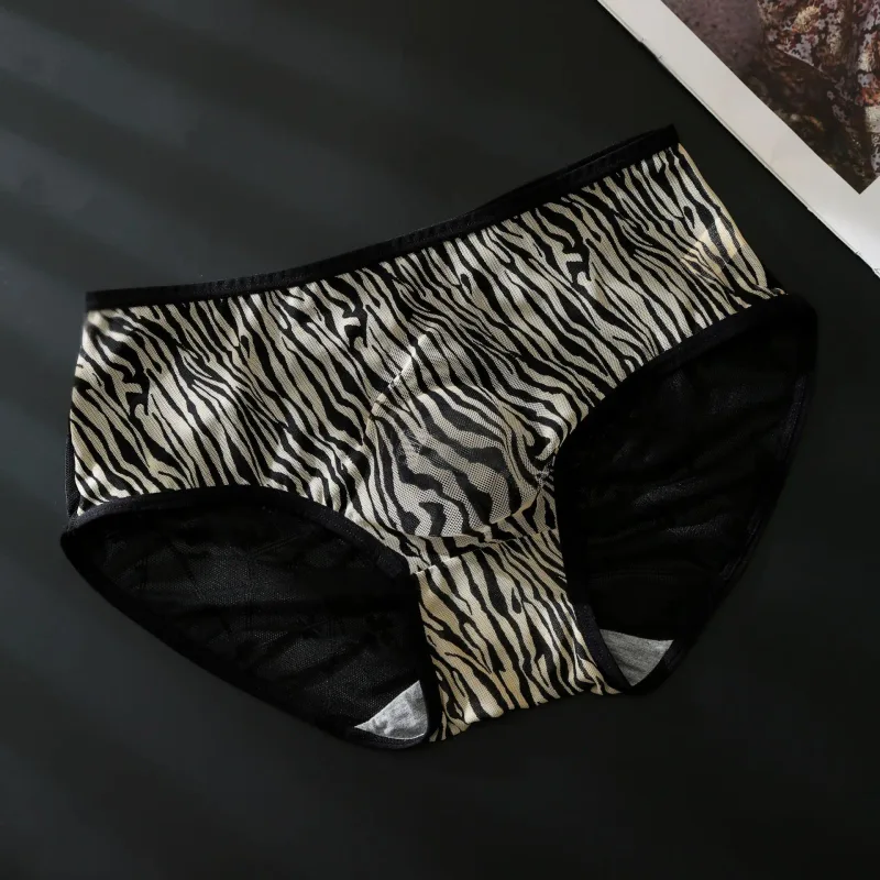 Men's Leopard Zebra Lace Brief 3D Contour Pouch High Rise Underpant High Elastic Sexy Male Underwear Breathable Sports Panties