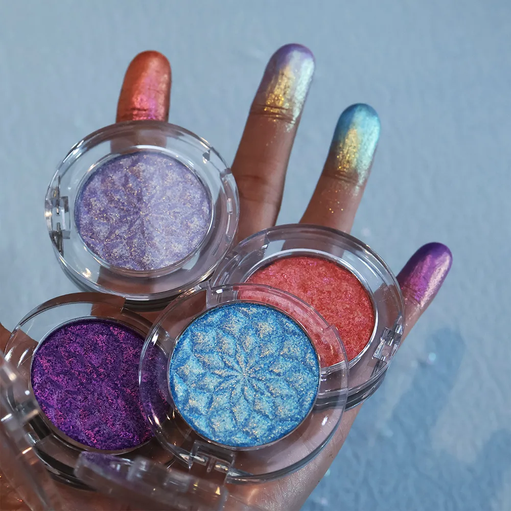 Palette de fard à paupières caméléon pour les yeux-ensemble de fard à paupières pressé Duochrome personnalisable finition nacrée infusée de paillettes Pri — image 4