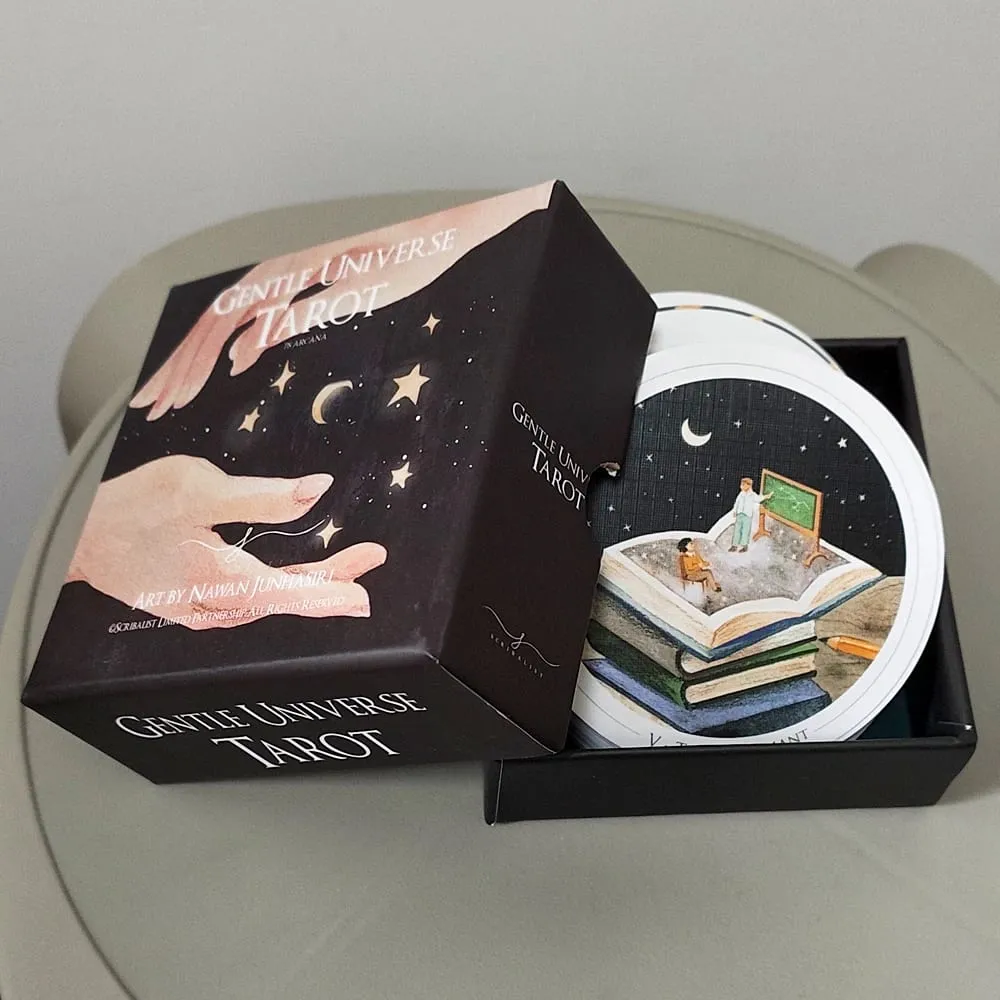 8.8*8.8cm Double-embossed Gentle Universe Tarot Deck 78 Pcs Round Circular Tarot Cards Watercolor Art Witchcraft in Rigid Box
