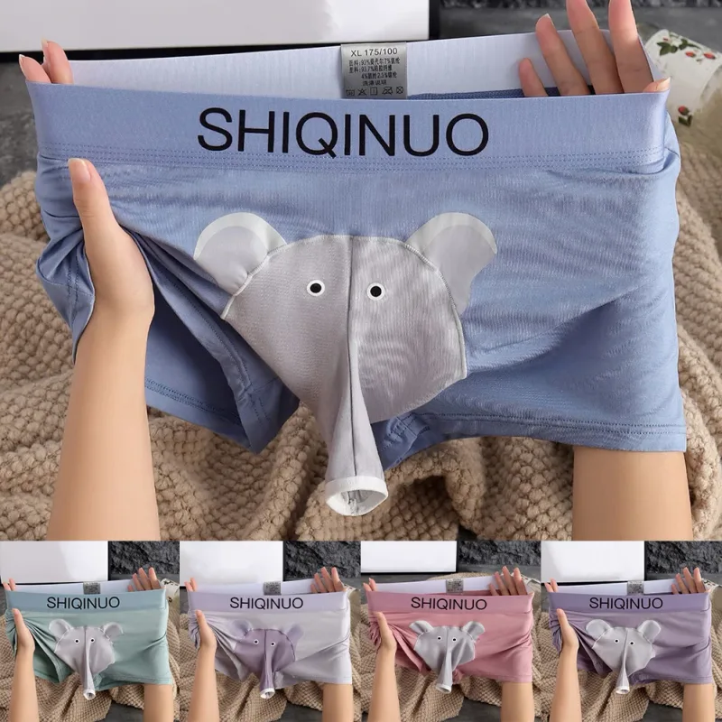 Herren-Boxershorts mit süßem Elefantenmuster, elastisch, mit Buchstaben-Taille, 3D-Beutel, weich, atmungsaktiv, für den täglichen Schlaf, zu Hause, lässig, bequem, Unterwäsche