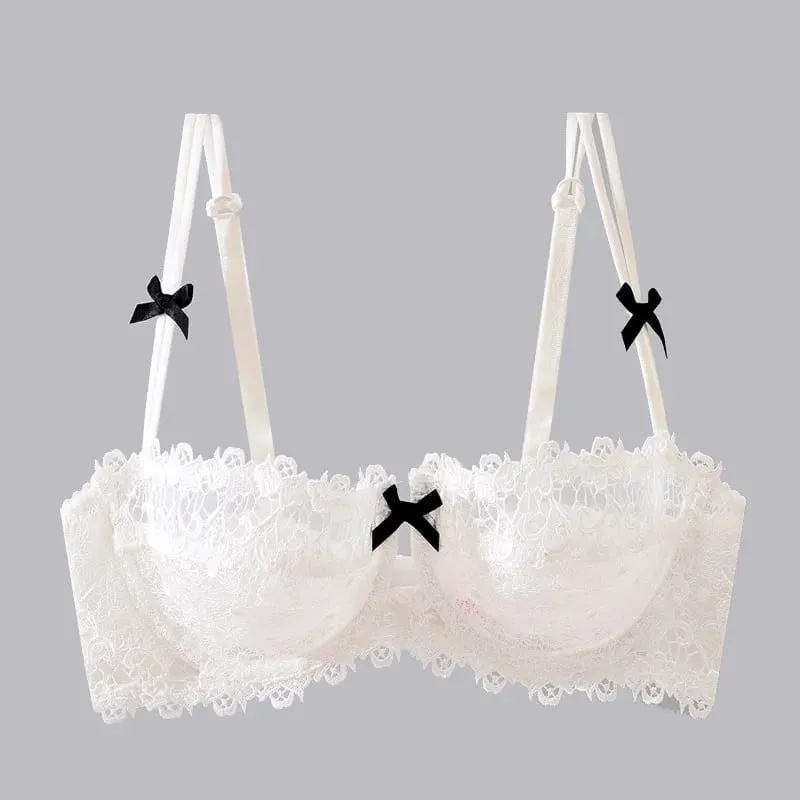 New Sweet Spicy Style Lace Lingerie Set For Women Ultra Thin Half Cup Push Up Bra Soft Steel Ring Comfort Wear