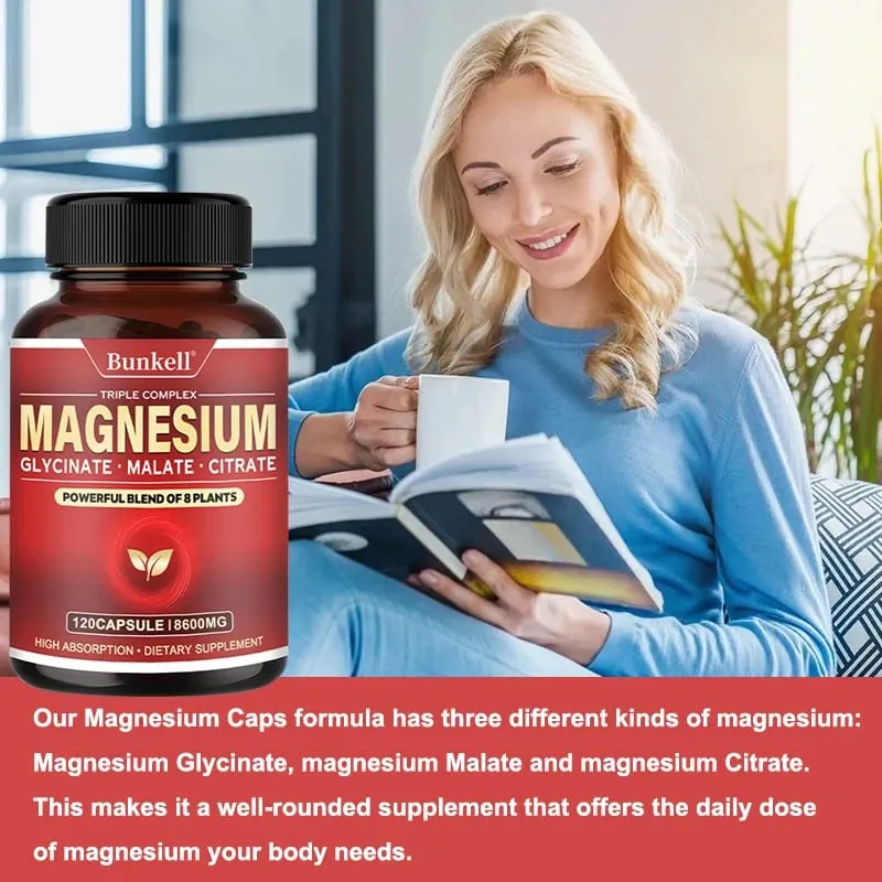 Magnesium Complex - Magnesium Glycinate Malate Citrate - Promotes Energy and Sleep Bone Health Gluten Free and Non-GMO
