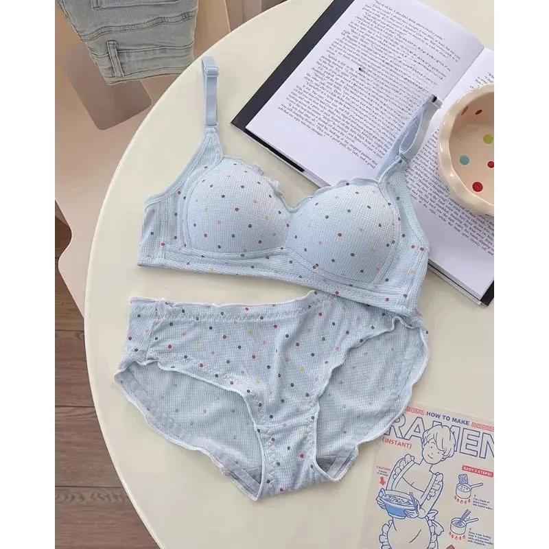 Trendy Sexy Lingerie Set Wireless Push Up Gathering Anti-Sagging Side Support Soft For Young Girls High School Daily 32-38 Bra — image 2