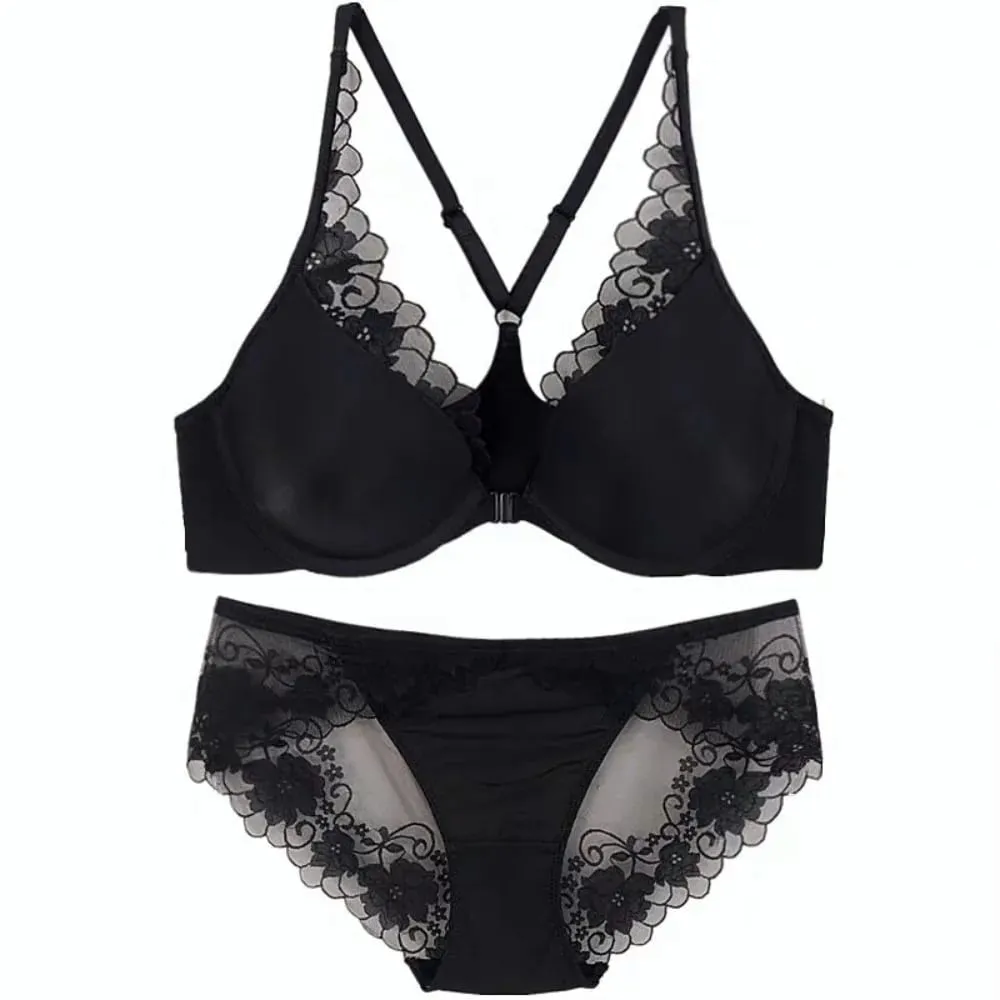 Seamless Front Buckle Halter Bra Soft Underwire Thin Summer Push Up Small Bust Minimizer Big Chest Sexy Back Lingerie 32-38 Set — image 2