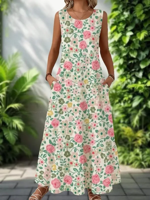 2026 New Women's Dress Fashion Floral Print New Sleeveless Design Dresses Summer Outdoor Beach Vacation Ankle Long Women's Dress — image 11