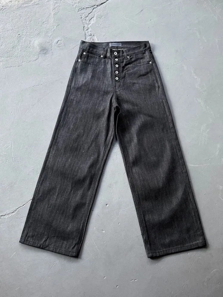 American High Street Retro Button Knife Baggy Original Color Jeans Playboicarti Casual Loose Fit Denim Pants for Young Men — image 4