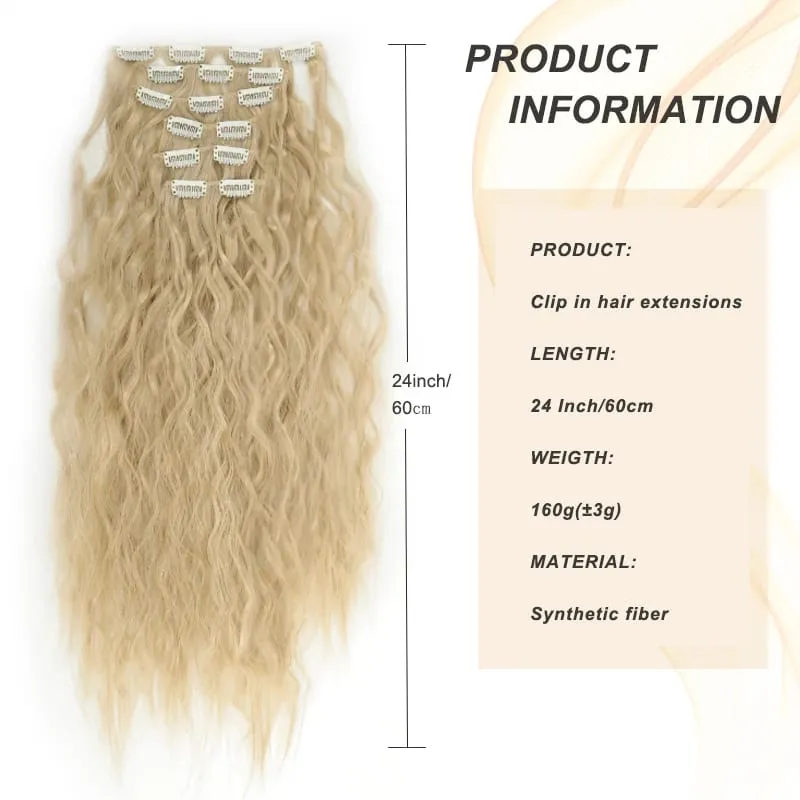 6PCS Clip In Hair Extensions 24" Black Brown Hair Extension Long Mermaid Waves Synthetic Clip On Hairpiece For Women