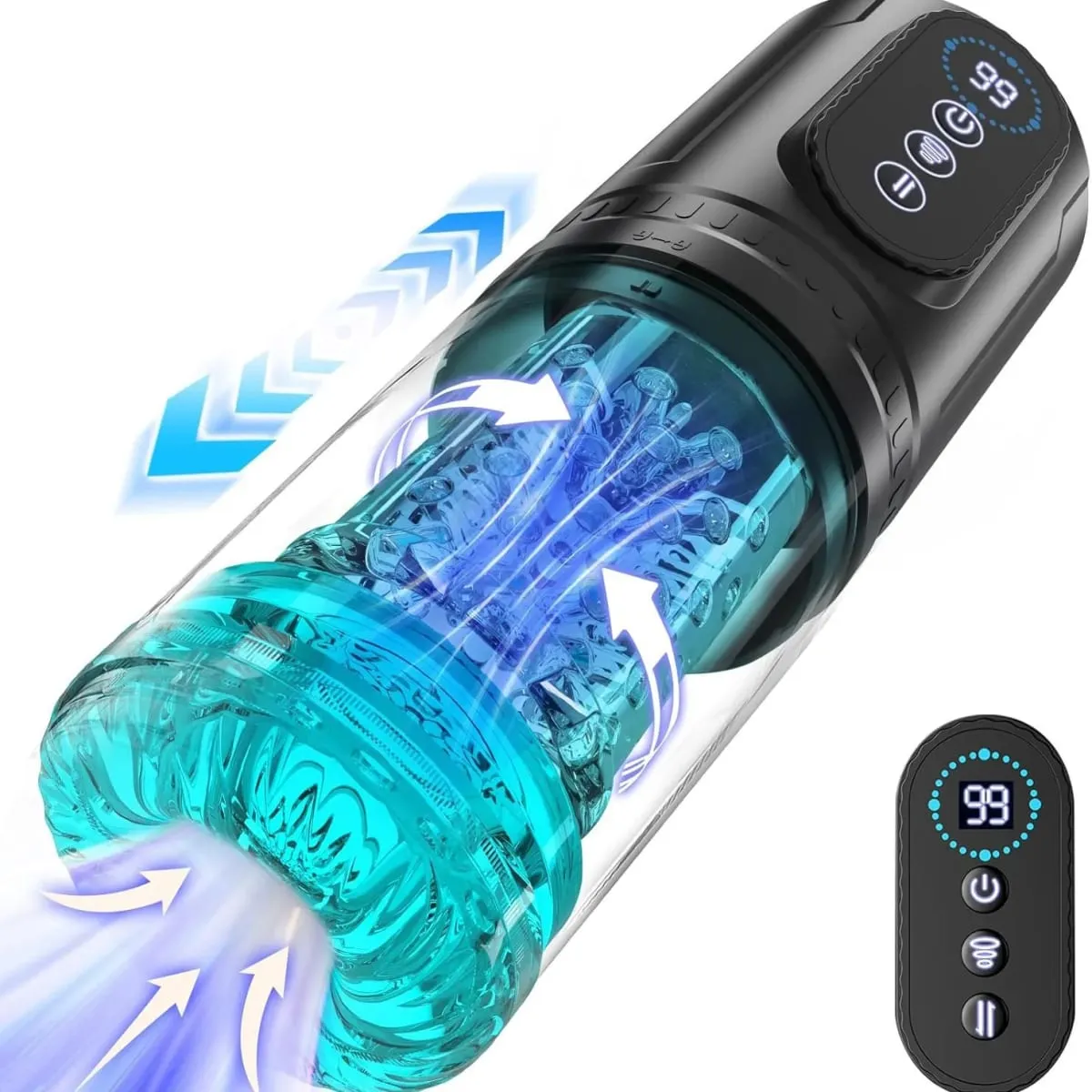 Men Electric Telescopic Sucking Masturbator Rotating Blowjob Masturbation Cup LCD Display Pocket Pussy Penis Pumps Adult Sex Toy — image 1
