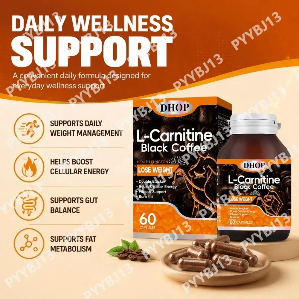 L-Carnitine Black Coffee Capsules - Weight Management & Fat Metabolism Support Cellular Energy Booster Fitness 60 Capsules