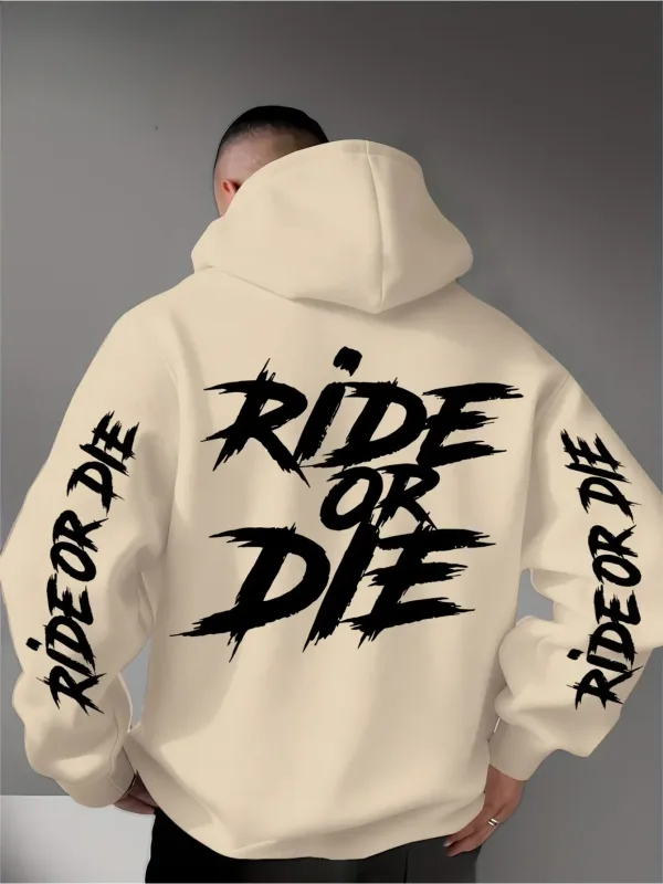Men's Ride Or Die Hoodie Biker Motorcycle Graphic Back Sleeve Print Oversized Pullover Sweatshirt Streetwear Autumn Winter