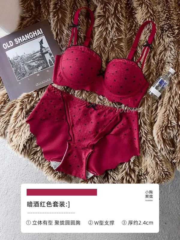 Women Lace Demi Cup Bra Set Push Up Small Bust Upper Support Anti Sagging Elegant Back 2Pcs Intimate Lingerie Daily Underwear