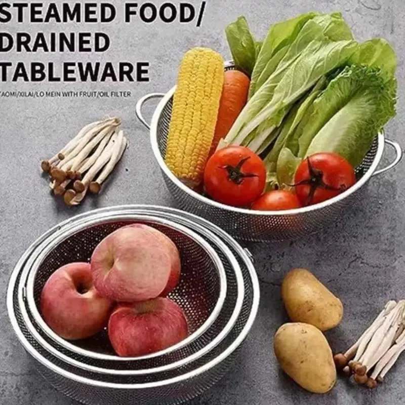 ♥Stainless Steel Kitchen Hole Dense Mesh Sifter Colander Strainer Sieve Baskets for Washing Fruits/Vegetables/Rice