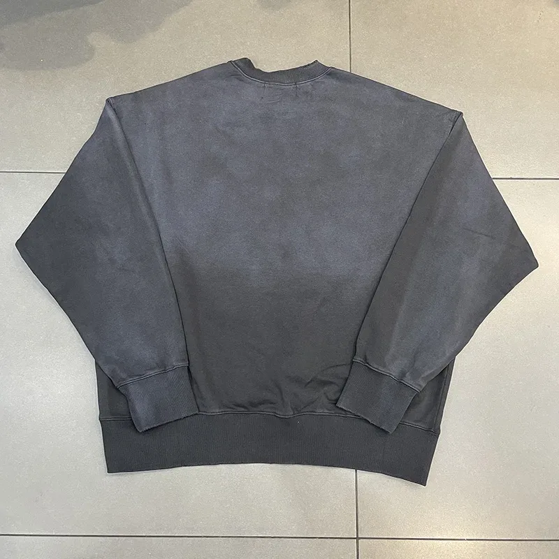 26FW Heavy Fabric Cotton Loose Rhinestone Rivet Satoshi Nakamoto Sweatshirts Men Women Vintage Charcoal Gray Green Pullovers