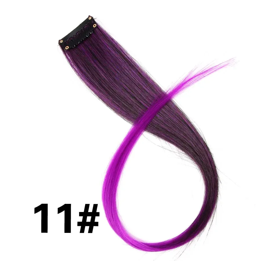 Extensiones de cabello de color liso con Clip para resaltar el cabello de arcoíris, rosa, azul, morado, sintético, con Clips para mujeres y niñas — image 17