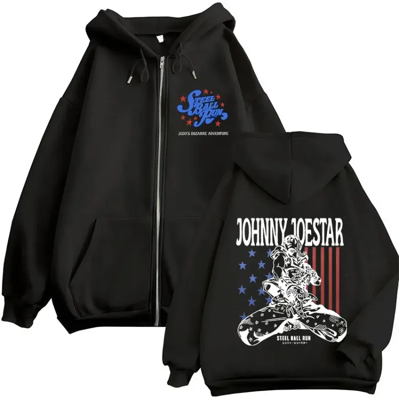 Anime JoJo Bizarre Adventure STEEL BALL RUN Johnny Joestar Zipper Hoodies Men Women Clothing Zip Up Sweatshirt Jacket Streetwear — image 1