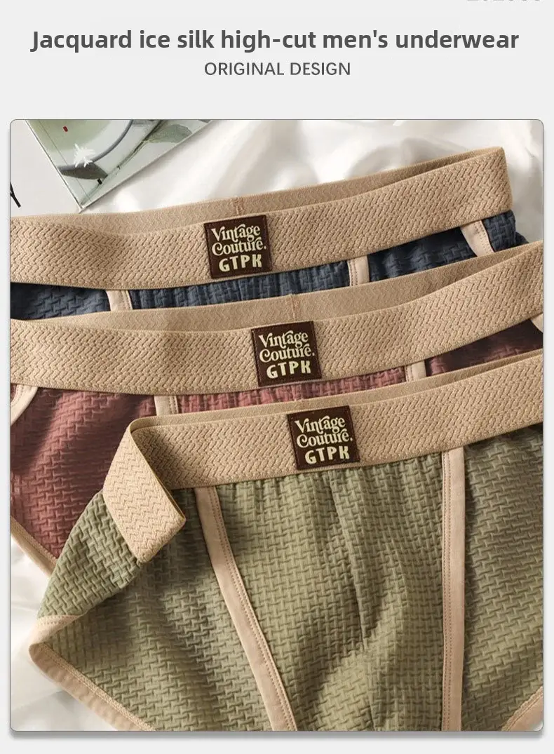 3 pcs Vintage Men High Cut Nylon Briefs Ice Silk Mesh Cool Underpants Soft Breathable Quick Dry Mens Underwear