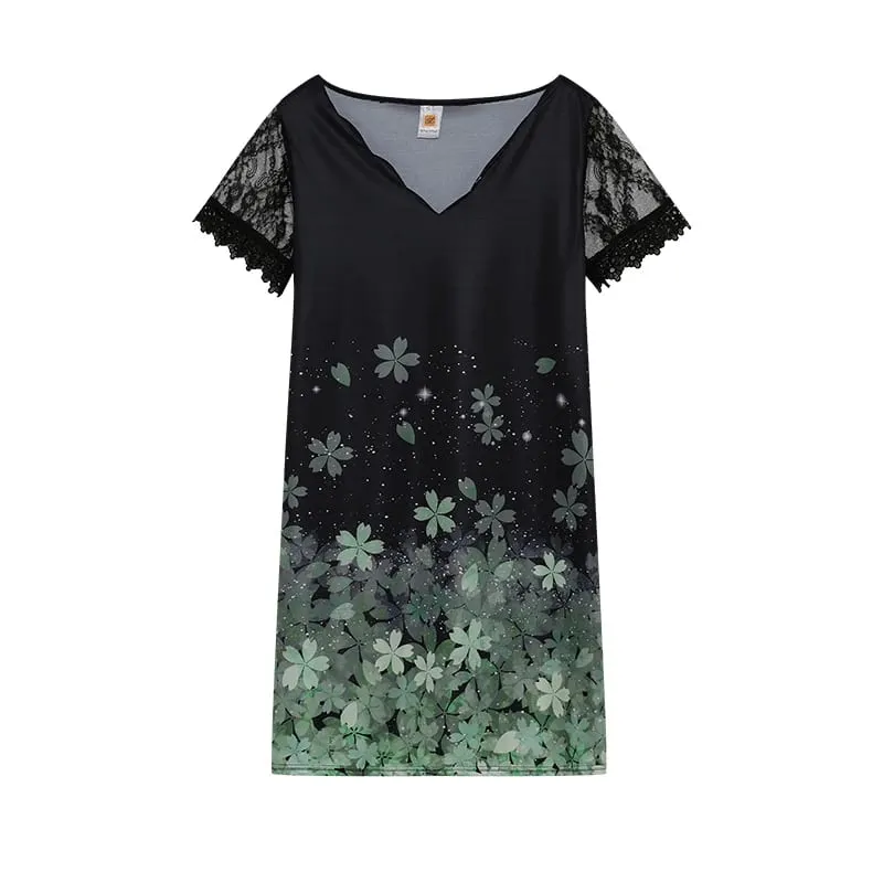 2026 New Women's New Positioning Printing Wave V-neck Lace Short-sleeved Dress — image 6