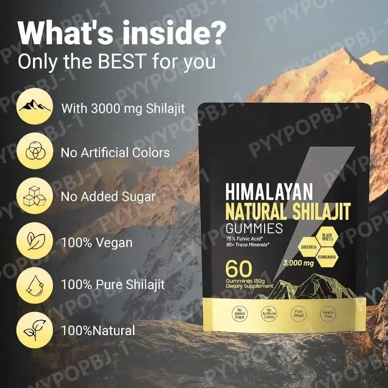 Pure Himalayan Shilajit Gummies Supplements Contain 3000mg xilaizhi & 85+ Trace Minerals Daily health support 60 Pieces