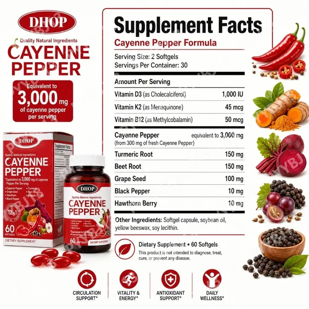 Cayenne Pepper Capsules -Daily Wellness Support- Pure Cayenne Pepper Extract - Capsaicin Supplements Vegan 60 Count unisex — image 2