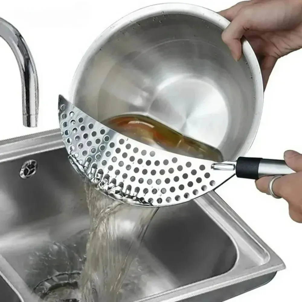 1ks ručního skimmeru z nerezové oceli filtr proti stříkající vodě filtr zbytků filtru, polokruhové vypouštěcí sítko — image 3