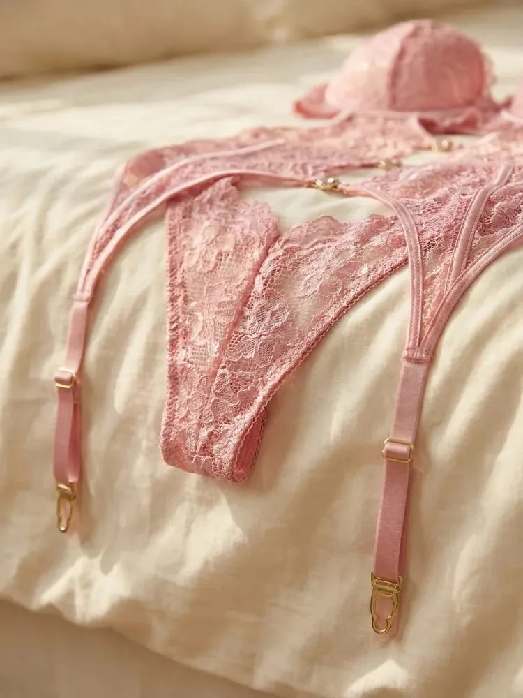 Lace Sexy Lingerie Transparent Hot Underwear Bra Set And Garter Sleepwear Exotic Panties Suit — image 2