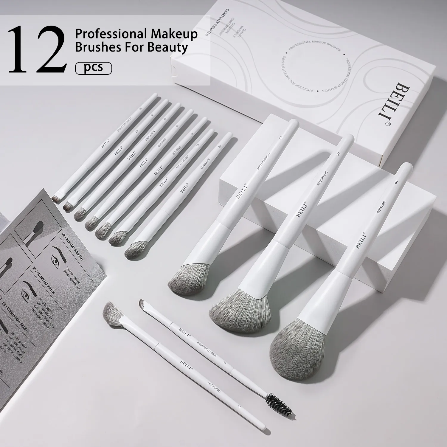 12-Piece Vegan Makeup Brush Set for Powder Foundation Concealer Eyebrows Eyeshadow Contour Eyeliner Blender Eye Brushes — image 1