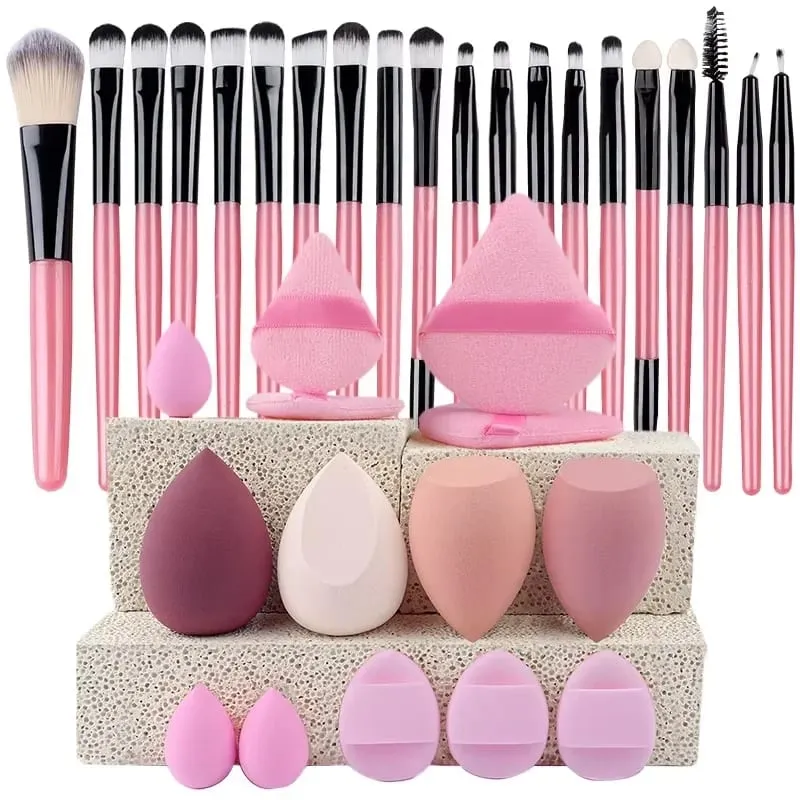 Kit de maquillage 33 pièces, grandes et petites éponges de beauté pour une application et un démaquillage impeccables, ensemble complet