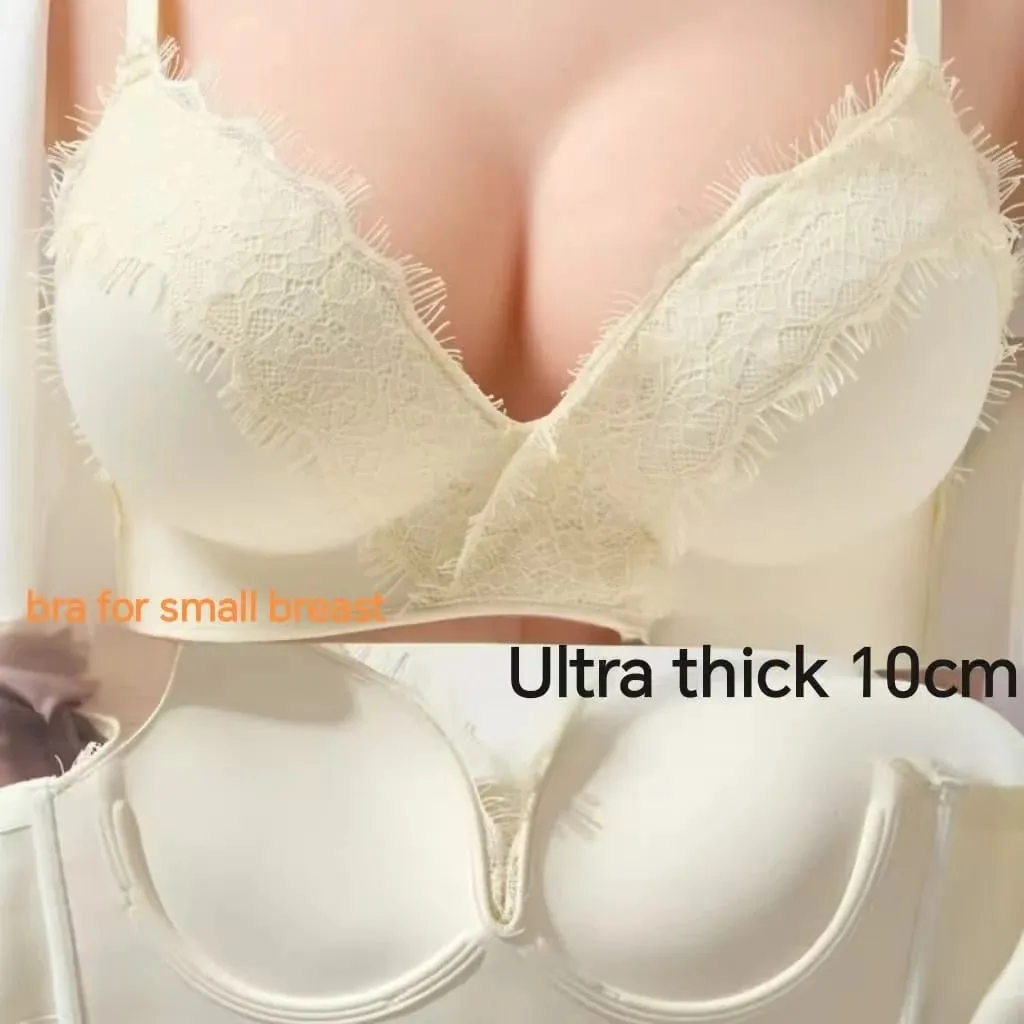 2026 Super Thick 10CM Sexy Lace Bra Flat Chest Special Lingerie Small Breast Gathering No Steel Ring Special Thick Cup Bra