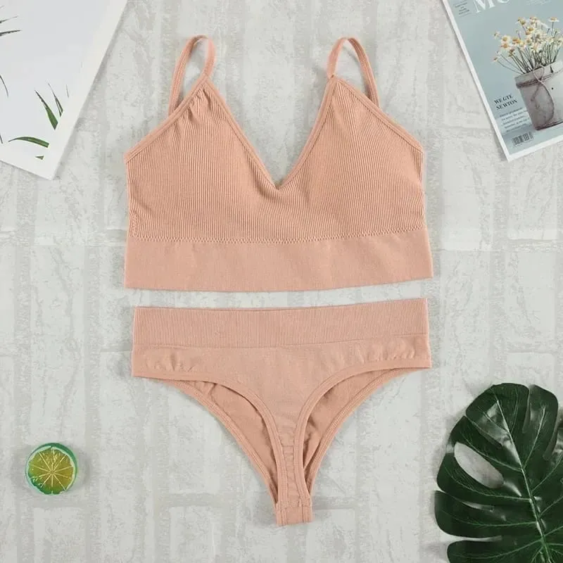 2 Pcs Bra Set Underwear Set Women Panties Sexy G-String Seamless Bralette Female Lingerie Soft Tank Crop Top 2026 New