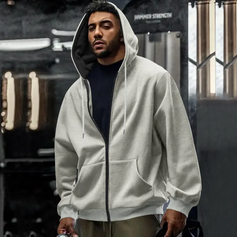 New 2026 Men's Autumn Casual Solid Long Sleeve Zipper Hooded Sweatshirt Coat Male Fashion Outdoors Sportswear Hoodies Jackets